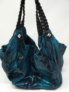 GIANNI BINI Green Faux Snake Slouch Bag with Leather Strap Shoulder Bag